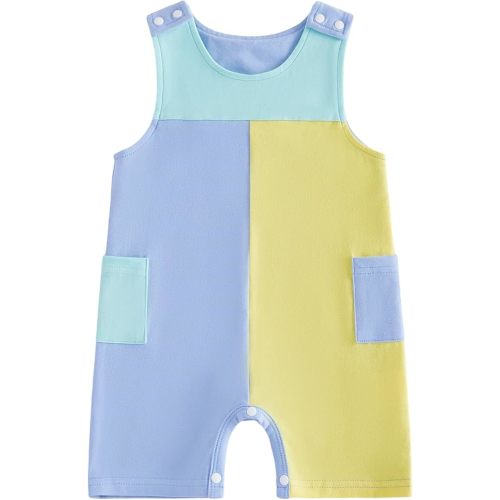 Newborn Baby Boy Summer Outfit Contrast Color Romper Overalls Shorts Sleeveless Jumpsuit One Piece Clothes