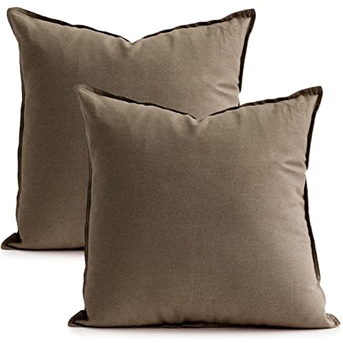 Jeanerlor Set of 2 20"x20" Pillowcase Cousion Cover Decor Cotton Linen with Unique Design to Embellish Balcony/Reception,(50 x 50cm), Khaki