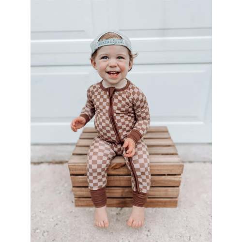 Chocolate Checkers Double Zippy Romper