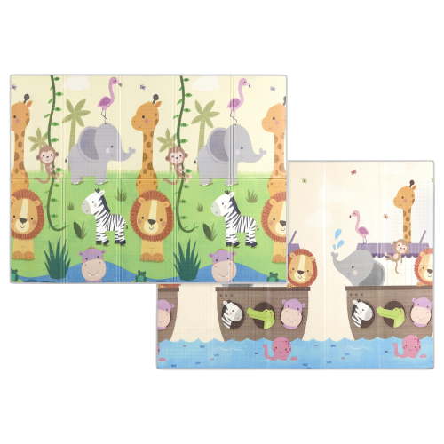 Dream On Me Play Time Reversible Baby Play Mat Foldable Extra Large Thick Foam Crawling Playmats for Toddlers Waterproof Portable Playmat Yoga/Picnic/Game Mat Indoor/Outdoor, Happy Animals Footprint