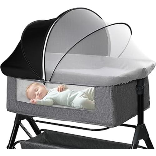 Bassinet Mosquito Net Cover - Half-Blackout Mosquito Net for Baby Crib & Bedside Sleeper, Breathable Crib net with 2-Way Zipper, Sun-Blocking Baby Mosquito Net Cover (Black-Small)