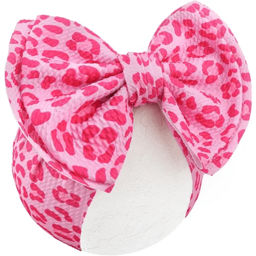 YanJie 7'' Bows for Baby Girl Pink Leopard Print Headbands for Girls Hot Pink Bow Toddler Hair Accessories Newborn Infant Baby Headband