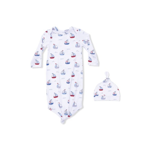 Bubbly Sailboats Knotted Gown & Hat Set, 0-3M