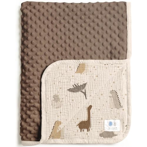 lulumoon Baby Blankets for Boys Newborn: Reversible Muslin & Minky Dinosaur Print - Thermal Receiving Blanket for Stroller & Registry Gift 30"x40"(Dinosaur)