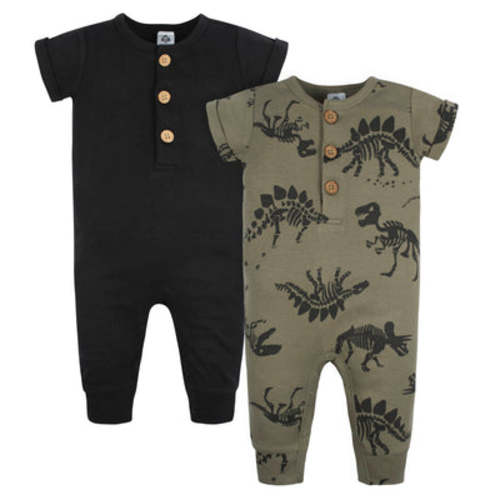 2-Pack Baby Boys Fossils &amp; Black Short Sleeve Rompers