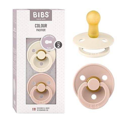 BIBS Pacifiers Colour Collection | Natural Rubber Baby Pacifier | Set of 2 BPA-Free Soothers | Made in Denmark | 0+ Months (Pack of 2) | Blush/Ivory | Natural Rubber Latex | Size 1 | BPA-Free | Made in Denmark | High Nipple Acceptance | Airflow Holes | Co