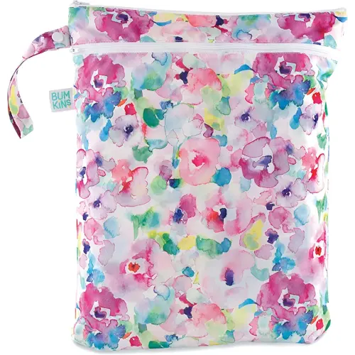 Bumkins Waterproof Wet Dry Bag for Baby, Travel, Swimsuit, Cloth Diaper, Pump Parts, Pool, Beach, Gym Clothes, Toiletry, Hook to Stroller, Daycare, Zip Reusable Wetdry Packing Pouch, Watercolor Floral