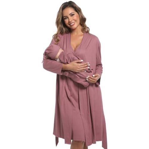 Mommy Robe Set for Maternity with Matching Swaddle Blanket, Delivery Labor Gown Robe for Hospital Women Dress