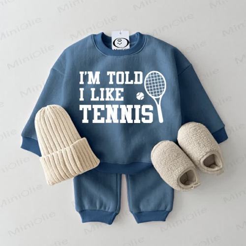 IM TOLD I LIKE TENNIS Baby Sweatshirt 2-piece Blue Set