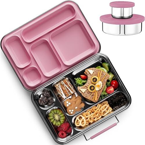 Stainless Steel Bento Box Kids, Kids Metal Bento Lunch Box BPA Free Lunch Box Containers 304 Stainless Steel Bento Box for School and Office(Pink)
