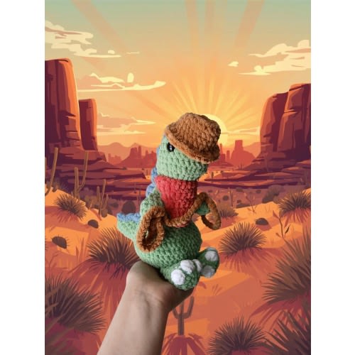 Crochet Cowboy T. Rex Plush, Dinosaur with a Cowboy Hat