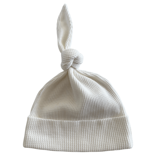 Organic Waffle Knot Beanie, Winter White