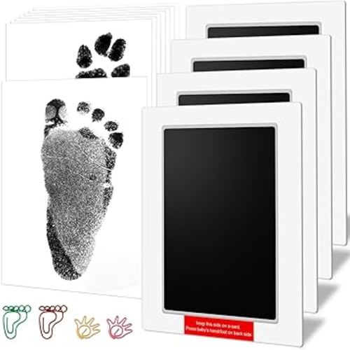 6" x 4" Large Size Baby Inkless Handprint and Footprint Kit with 4 Ink Pads and 8 Imprint Cards by PChero, Ideal for Family Keepsake Newborn Registry Baby Shower Present (Ink Area: 4.9" x 3.14")