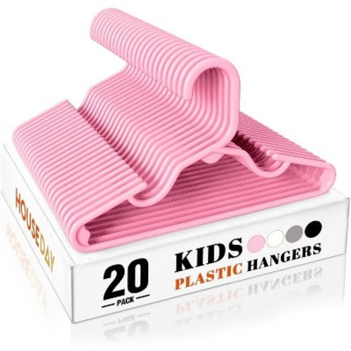 HOUSE DAY 11 Inch Non-Slip Durable Plastic Baby and Kids Hangers Pink 20 Pack