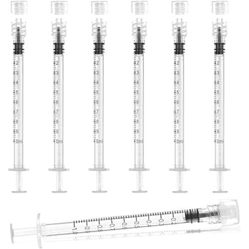 1ml Syringes Without Needle, 20Pack Plastic Syringe With Cap for Liquid, Measuring, Ink Refilling, Oil, Liquids Glue Applicator, Individually Sealed