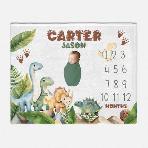 Dinosaur Baby Milestone Blanket, Baby Boy Milestone Blanket, Personalized Baby Blanket, Monthly Baby Blanket, Dinosaur Nursery Theme B104