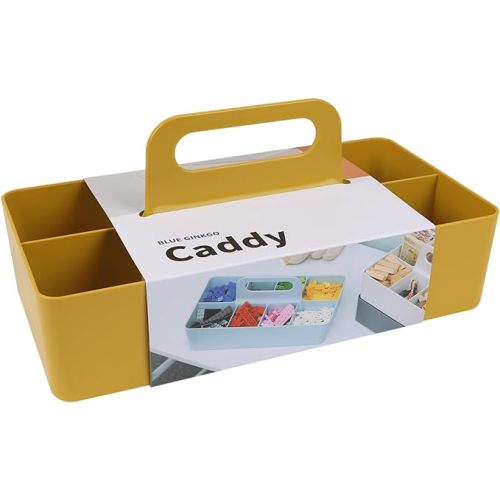 BLUE GINKGO Stackable Organizer Caddy – Korean-Made Portable Tote for Bathroom, Office, Crafts, or School Supplies (Long Rectangle, Yellow)