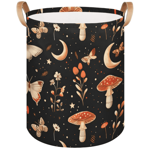 Qzaxky Boho Mushroom Laundry Basket Organizer Foldable Tall Large Laundry Basket Collapsible Folding Laundry Basket Dirty Clothes Fabric