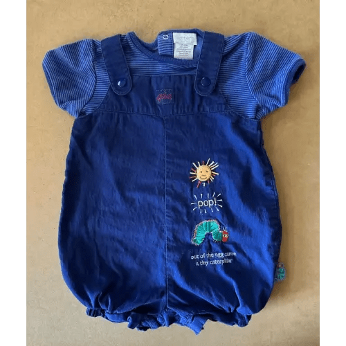 Vintage Eric Carle Very Hungry Caterpillar Baby Bubble Romper Set 6M Blue