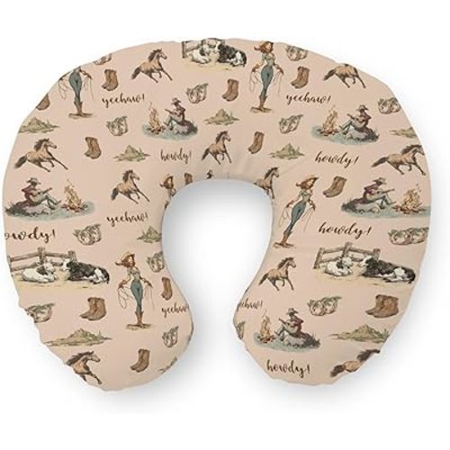 Vintage Western Cowgirl Cowboy Nursing Pillow Covers Retro Southwest Horses Stretchy Soft Nursing Cover for Breastfeeding Wild West Desert Pillow Slipcover for Baby Girls Boys Newborn