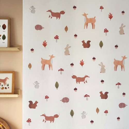 Woodland Animal wall stickers, removable fabric sticker, woodland decal, wallpaper effect wall sticker