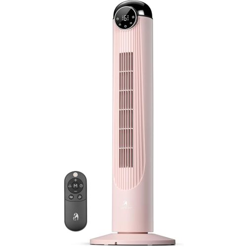 Antarctic Star Tower Fan, 35 Inch DC Motor Bladeless Oscillating Fan with Remote, 6 Speeds & 4 Modes, LED Display, 9H Timer, Quiet Floor Standing Fan for Bedroom Living Room Office, Pink