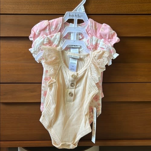 Nicole Miller Cream and Pink Bodysuits Soft One Pieces