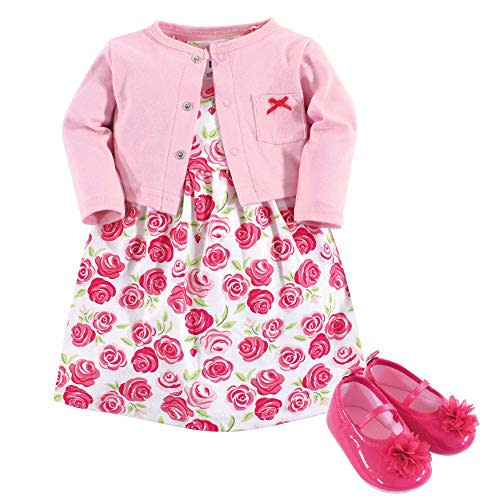 Hudson Baby baby-girls Cotton Dress, Cardigan and Shoe Set