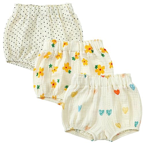 3PC Shorts Set Newborn Baby Girls Boys Pants Cotton Linen Blend Cute Floral Bloomers Triangle Shorts