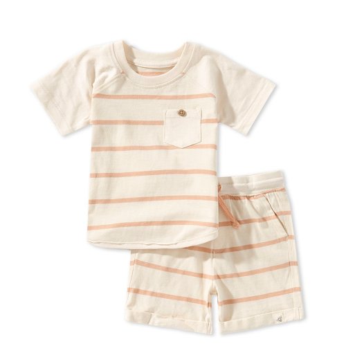 Burt's Bees Baby Boys Organic Cotton Raglan-Sleeve Striped/Color Block T-Shirt & Matching Shorts Set