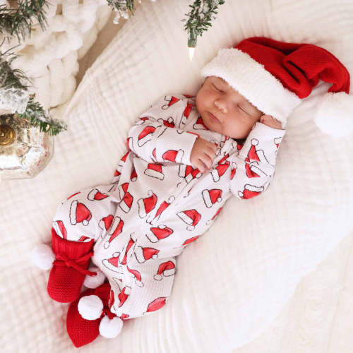 Santa Baby Bamboo Waffle Zipper Footie