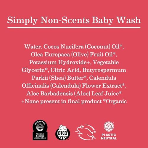 Earth Mama Simply Non-Scents Baby Wash Foaming Hand Soap, Organic All-Purpose Fragrance Free Body Wash for Sensitive Skin, Castile Soap with Coconut Oil, Shea Butter, Calendula, & Aloe, 34floz