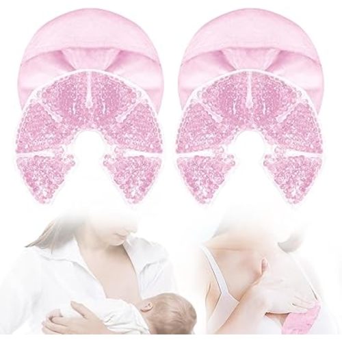 Hot Cold Gel Bead Breast Therapy Pack,Breast Ice Packs for Breastfeeding,Relief for Breastfeeding,Nursing Pain, Mastitis,Engorgement,Plugged Ducts, Boost Milk Let-Down & Production(#19 Pink)