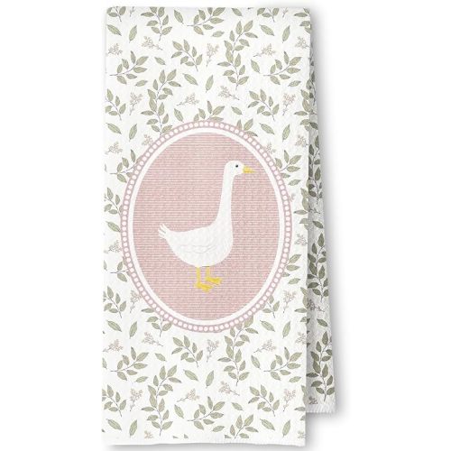 Vintage Goose Kitchen Towels, Pink Floral Goose Decorative Hand Towels for Kids Bathroom, Botanical Farm Animal Dish Tea Towels for Kitchen, 16x24 Inches