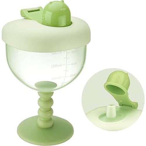 NiHome 6oz Baby Goblet Cup with Lid for Ages 12 Months+, Travel Sippy Cup with Easy Measurement Marks, Elegant Wine Glass Design Toddler Cup, Durable and Odorless Baby Drinking Cup (Green)
