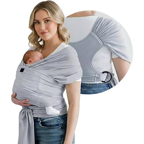 Versatile Gray & Black Baby Carrier Wrap: Comfortable, Soft & Supportive, Adjustable Ring Sling for Mom & Dad, Ideal for Baby Registry, Newborn to Toddler, Baby Shower