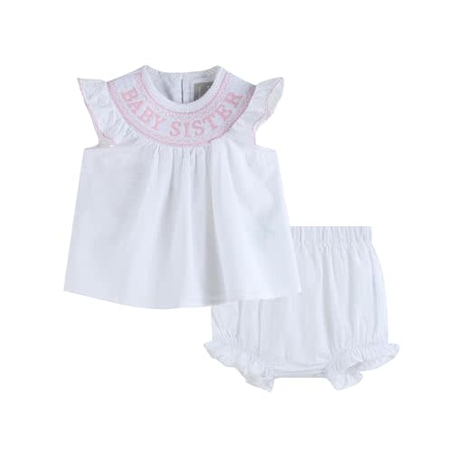 Lil cactus Baby Girls and Toddlers White 'Baby Sister' Smocked Dress and Bloomer Set