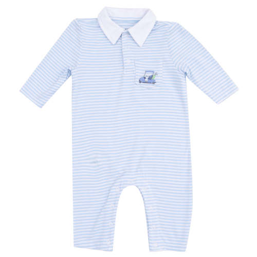 Polo Romper - Baby Golf Carts - Blue Stripe 0-3M