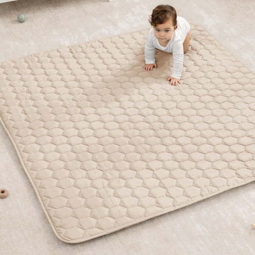 Comfy Cubs Premium Play Mat, Square 56"x56" - Kids & Toddler Mat, Non-Slip Bottom - Sand