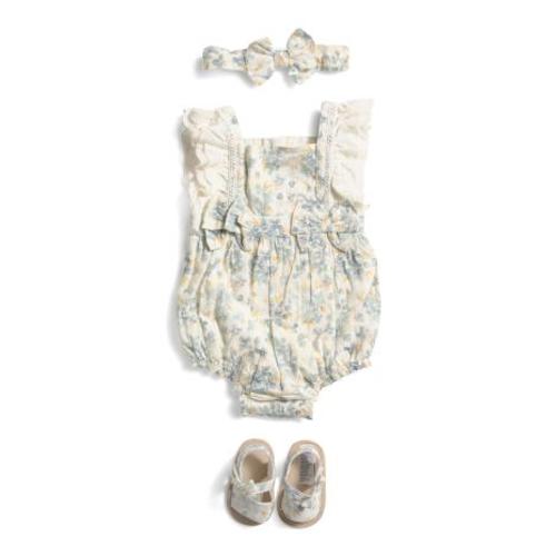Newborn Girls Floral Printed Bubble Romper With Headband And Sandals | Kids & Baby | TJ Maxx