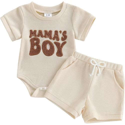 Baby Boy Summer Clothes Mamas Boy Letter Embroidery Short Sleeve Romper Elastic Waist Shorts Set Infant Boy Outfits