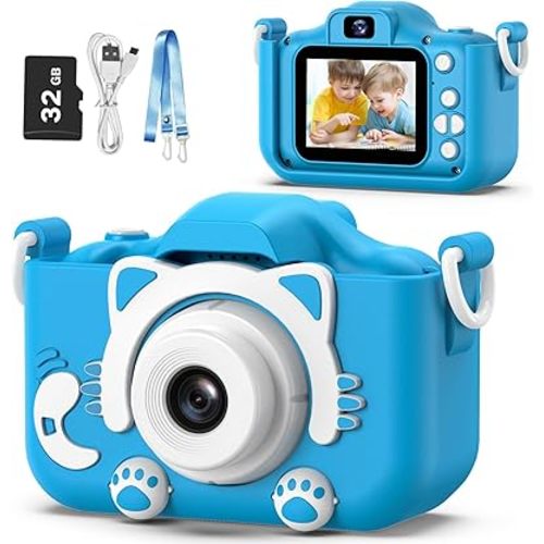 Goopow Kids Camera Toys for 3-8 Year Old Girls Boys,Children Digital Video Camcorder Camera with Cartoon Soft Cover, Best Chritmas Birthday Festival Gift for Kids - 32G SD Card Included