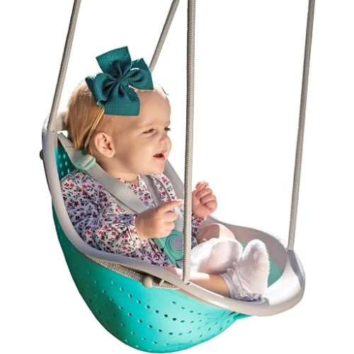 Sweeng Child Swing with Ease Z Adjust Harness Straps, Collapsible and Flexible Design, and Easy Hang Metal Hooks for Patio, Lawn, and Garden, Teal