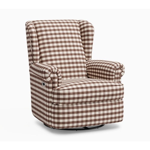 Chris Loves Julia Lakehouse Power Recliner Performance Small Check Gingham, Chocolate