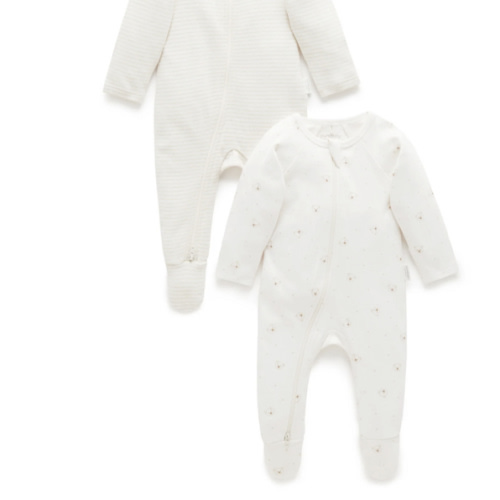 2 Pack Organic Cotton Baby Growsuits – Vanilla Bear | Purebaby - Purebaby