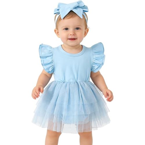 Baby Girl Clothes Infant Ruffle Sleeve Romper Dress Newborn Solid Tutu Skirt Sets Jumpsuit Headband Outfit