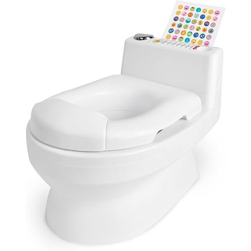 Fisher-Price™ 2-N-1 Potty Trainer with Flushing Sounds, Chart & Storage – White Floor Potty Chair with Splash Guard, Removable Ring & Bowl, Patented Snap Safe Ring Technology