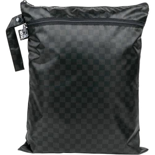 Bumkins Waterproof Wet Dry Bag for Baby, Travel, Swim Suit, Cloth Diapers, Pump Parts, Pool, Beach, Gym Clothes, Toiletry, Hook to Stroller, Daycare, Zipper Reusable Wetdry Packing Pouch, Black Check