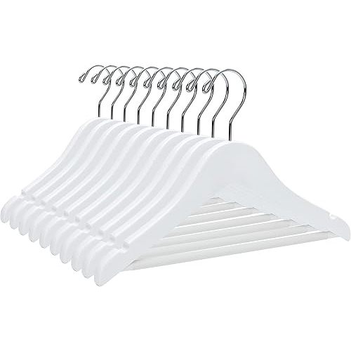 Quality 12” Kid's Wooden Hangers, 20 Pack Baby Hangers, Children's Coat Hangers with Pants Bar, Notches, Anti Rust 360 Swivel Hook for Coats, Suits, Jackets - Toddler Cloth Hanger Set (White, 20)