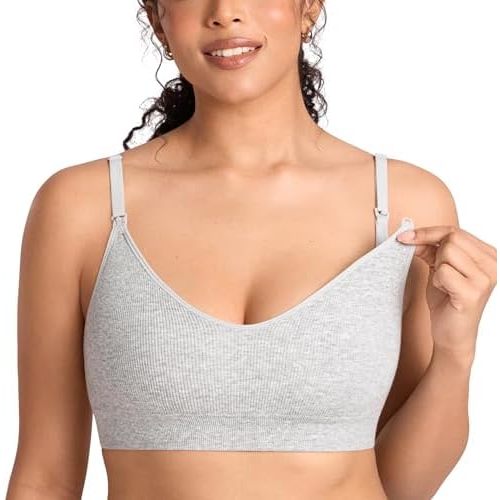 MOMANDA Ribbed Nursing Sleep Bras Padded for Breastfeeding Seamless Soft Bralettes Wireless